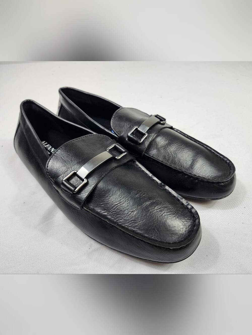 Alfani Mens 10.5 M Black Faux Leather Slip-On Driving Loafers  Silver Bit